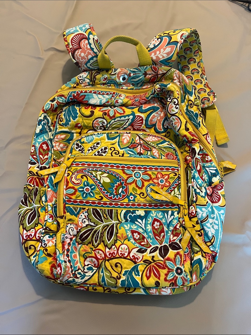 Vera Bradley Yellow Multicolor Floral Quilted Backpack